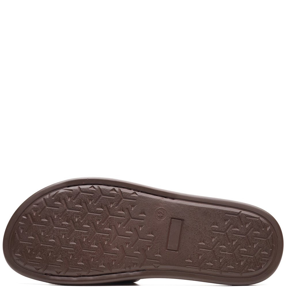 Albany Leather Slide Sandals Brown