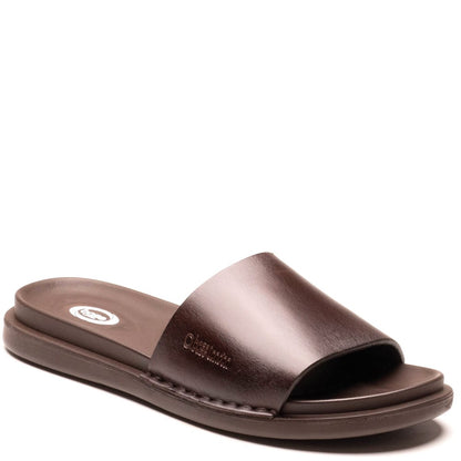 Albany Leather Slide Sandals Brown