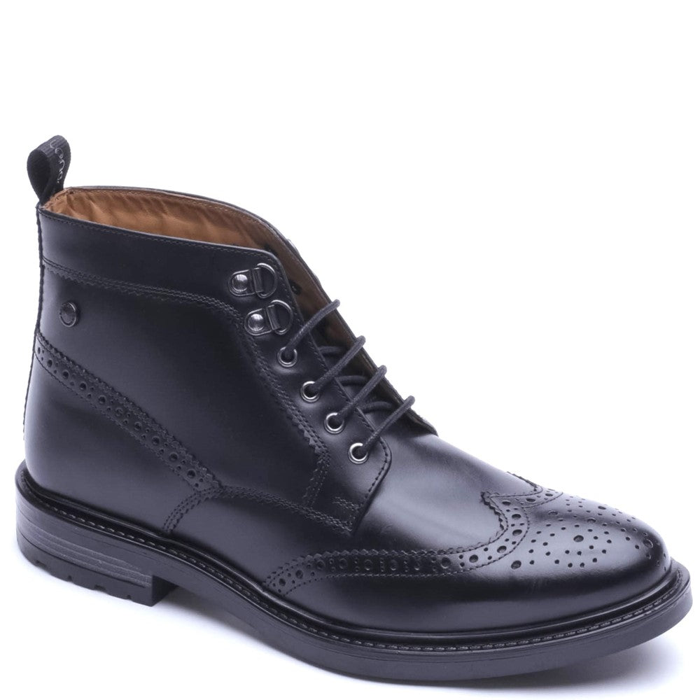 Foster Waxy Brogue Boots Black