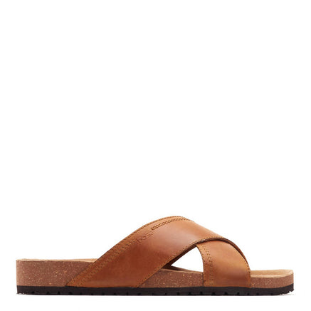 Men's Tan Leather Cancun Pull Up Slide Sandals | Base London Tan