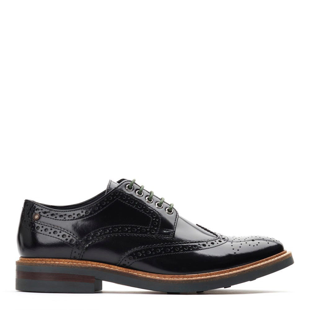 Men s Black Leather Woburn Hi Shine Brogue Shoes Base London Black