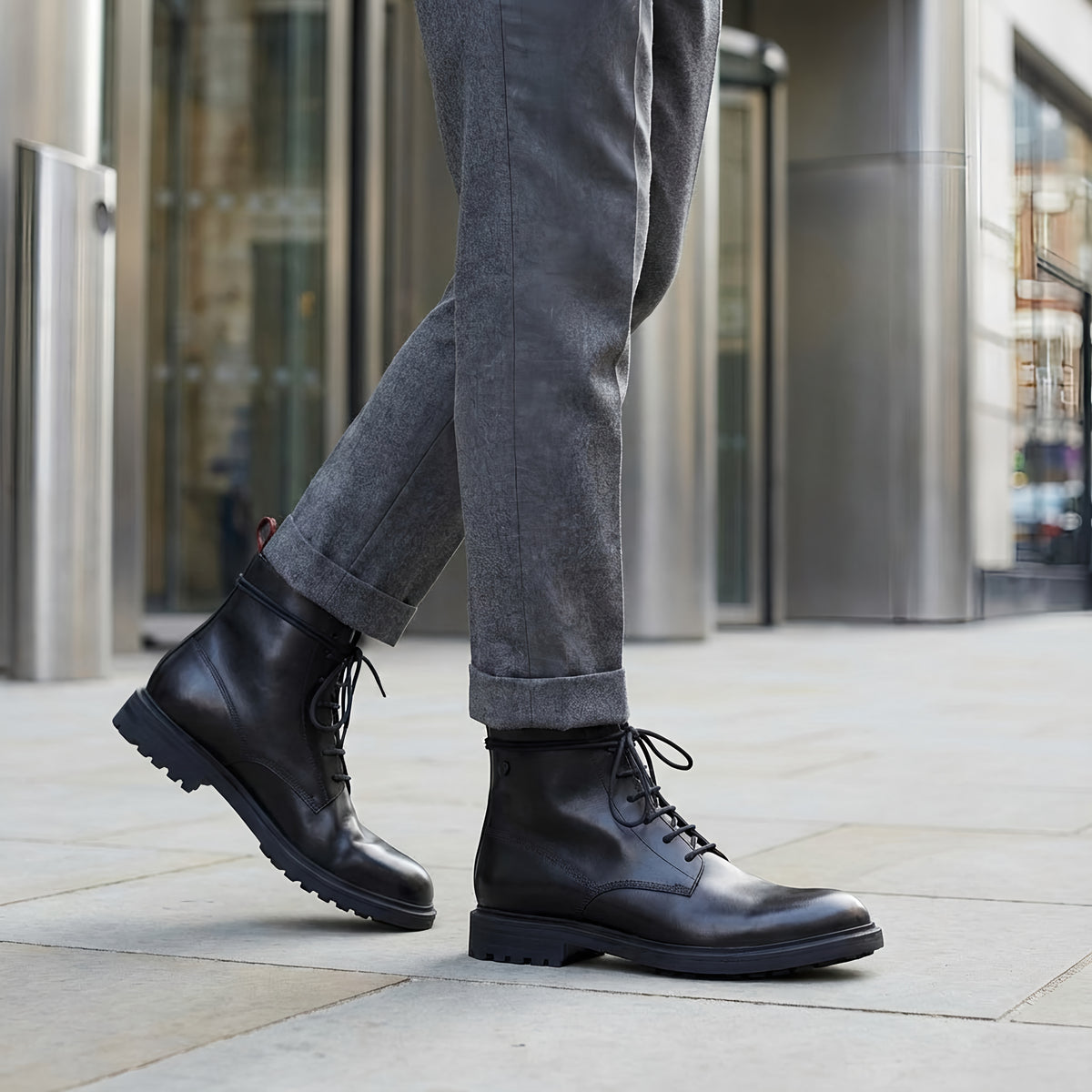 Men's Black Leather Brunel Lace-up Boots | Base London