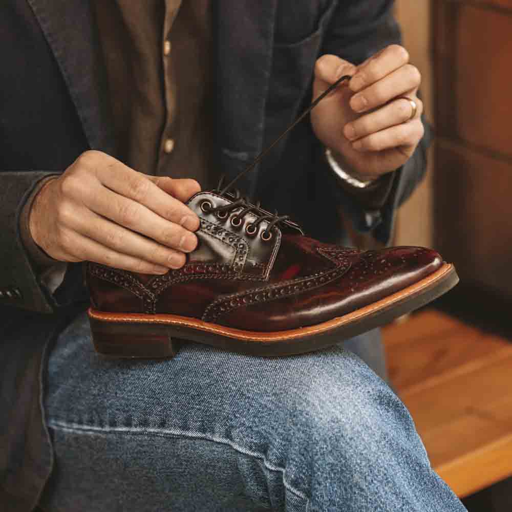 Woburn Hi Shine Brogue Shoes Bordo